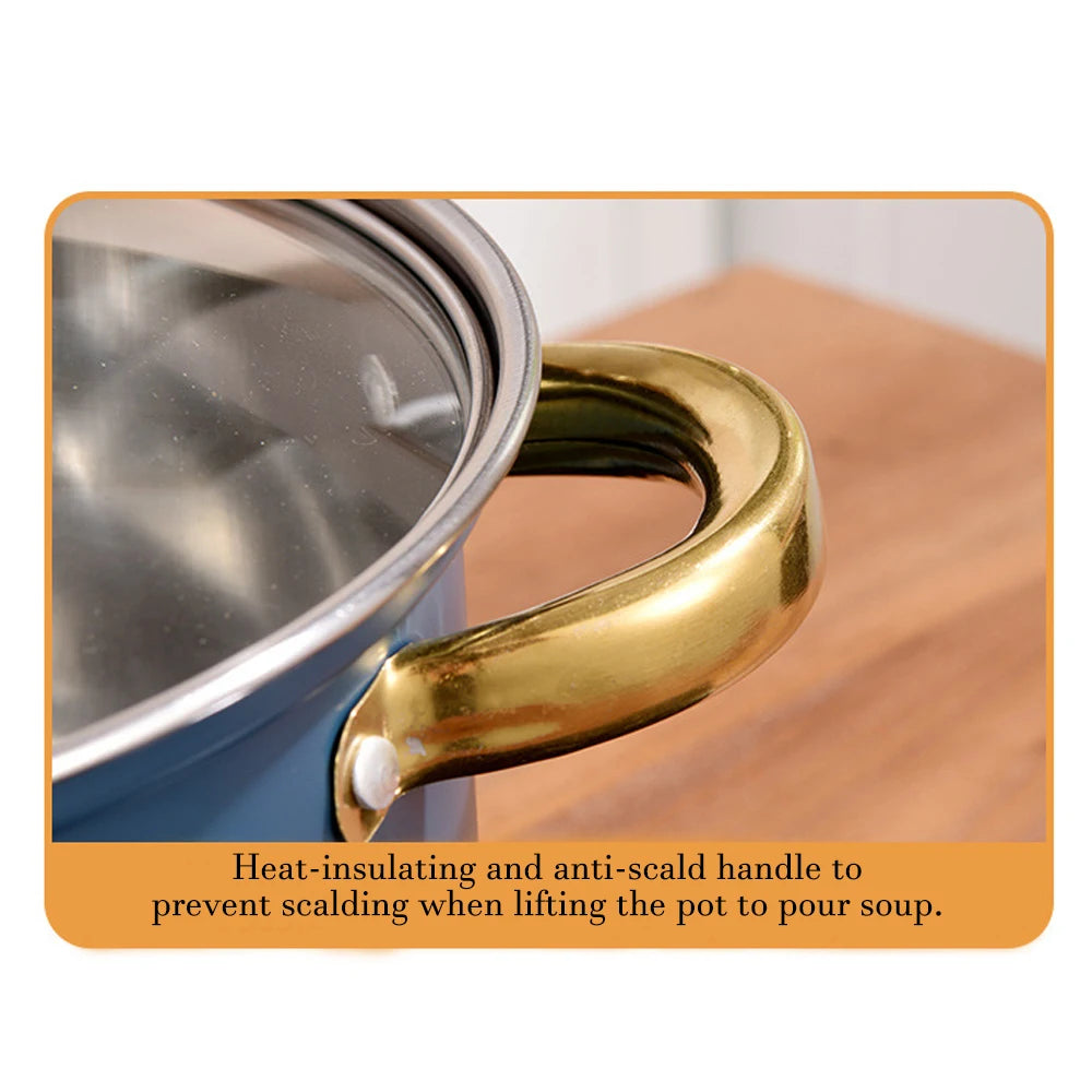 10-Piece Blue Stainless Steel Cookware Set with Glass Lids & Gold-Colored Dual Handles