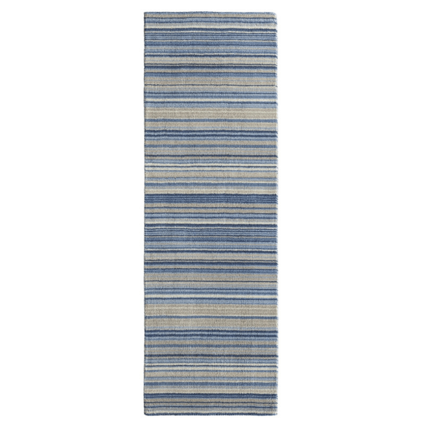 Fine Stripes Blue Wool Rug 67X200 cm