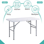 4ft Heavy Duty Plastic Folding Table | Steel Frame | UV Resistant | White