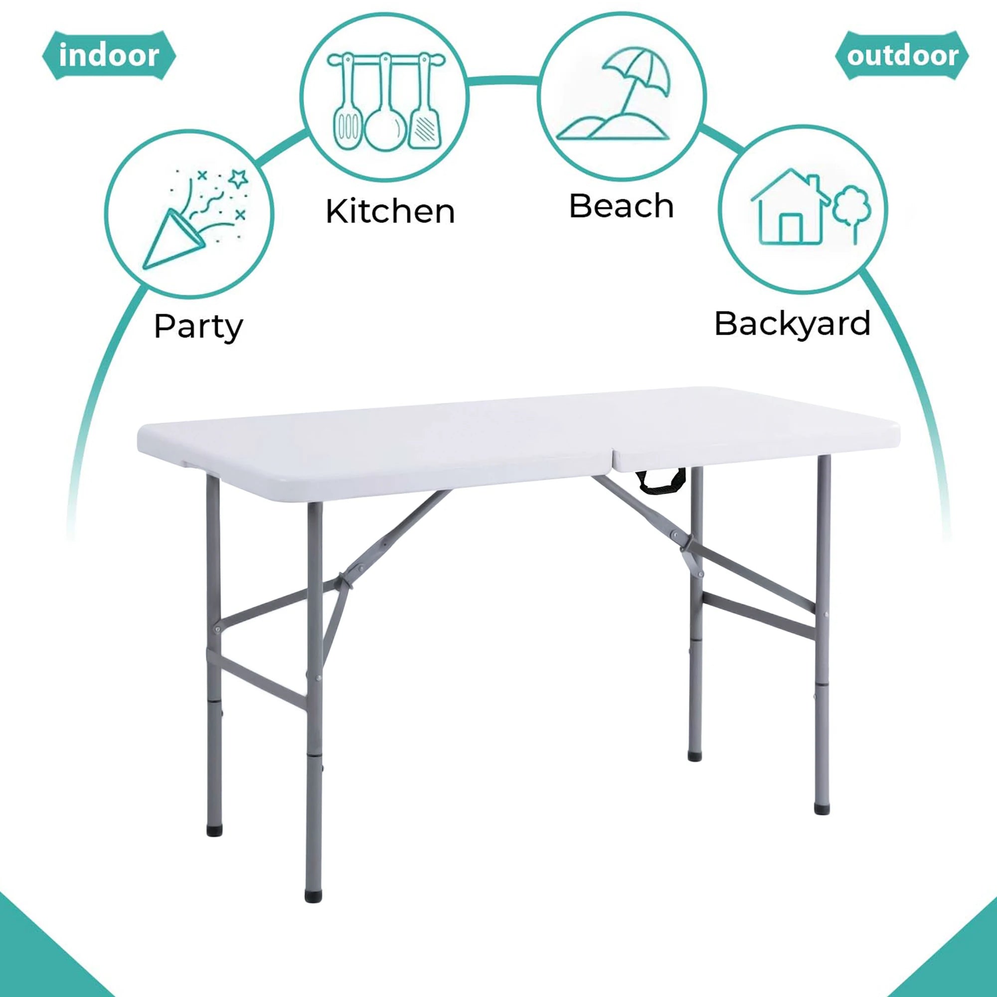 4ft Heavy Duty Plastic Folding Table | Steel Frame | UV Resistant | White