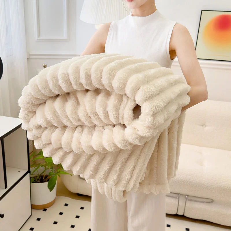 Bamboo Fibre Knitted Fleece Throw Blanket | 300GSM | All Seasons | Striped