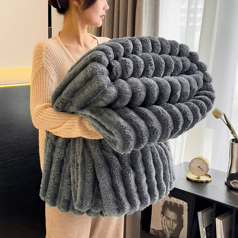 Bamboo Fibre Knitted Fleece Throw Blanket | 300GSM | All Seasons | Striped