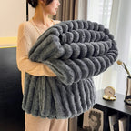 Bamboo Fibre Knitted Fleece Throw Blanket | 300GSM | All Seasons | Striped