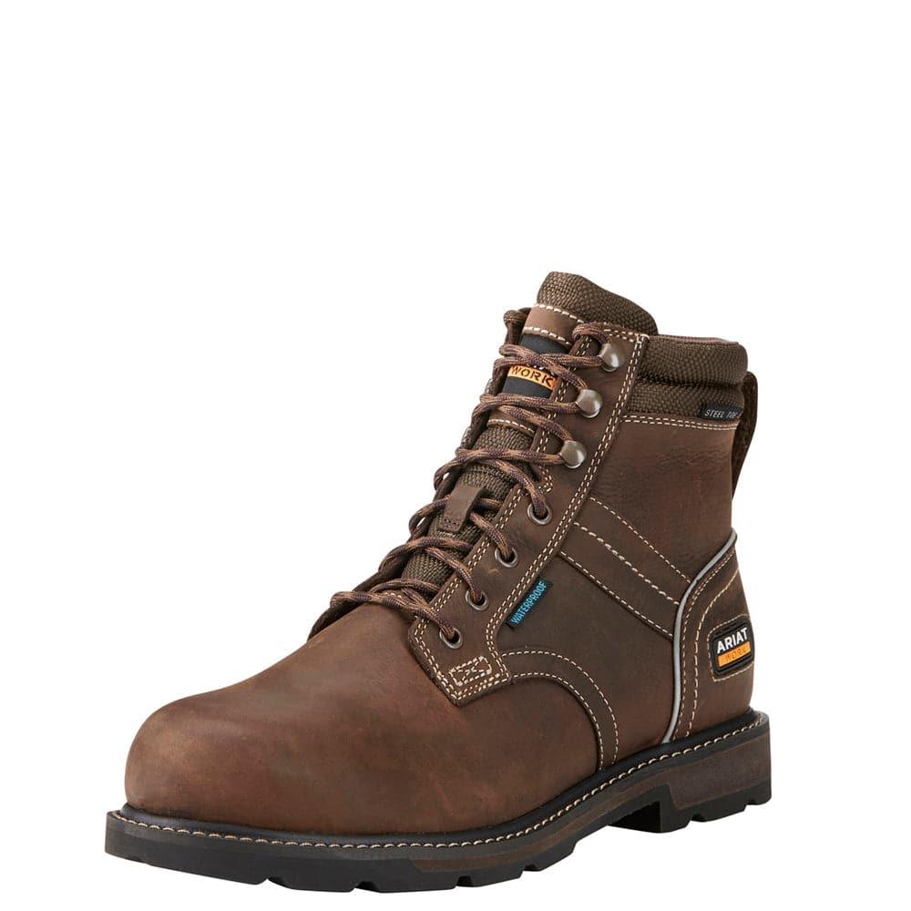 Ariat P13621 Groundbreaker 6" Lace Steel Toe Waterproof Work Boot Brown