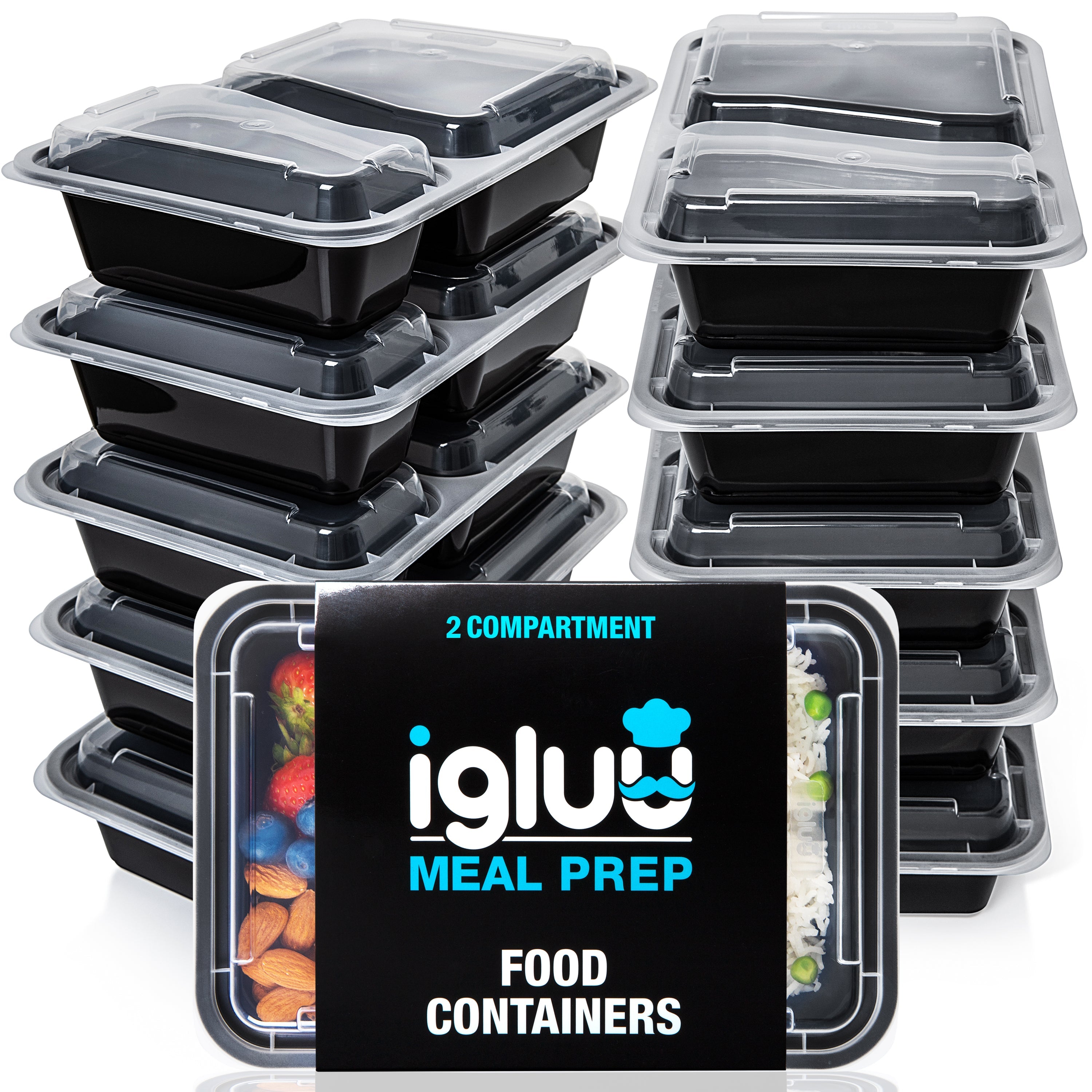 2-Compartment Reusable Containers with Airtight Lids 887ml 30 Pack
