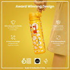 Leak Proof Slim Water Bottle, Stainless Steel, Giraffes, 600ml (20oz)
