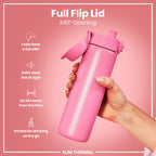 Leak Proof Slim Thermal Steel Water Bottle, Insulated, Rose Bloom, 500ml (17oz)