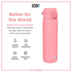 Leak Proof Slim Thermal Steel Water Bottle, Insulated, Rose Bloom, 500ml (17oz)