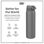 Leak Proof 1 Litre Water Bottle, Stainless Steel, Grey, 1L