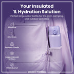 Leak Proof 1 Litre Thermal Water Bottle, Insulated, Light Purple, 1L