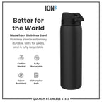 Leak Proof 1 Litre Water Bottle, Stainless Steel, Black, 1L