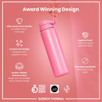 Leak Proof 1 Litre Thermal Water Bottle, Insulated, Rose Bloom, 1L