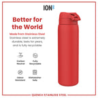 Leak Proof 1 Litre Water Bottle, Stainless Steel, Red, 1L