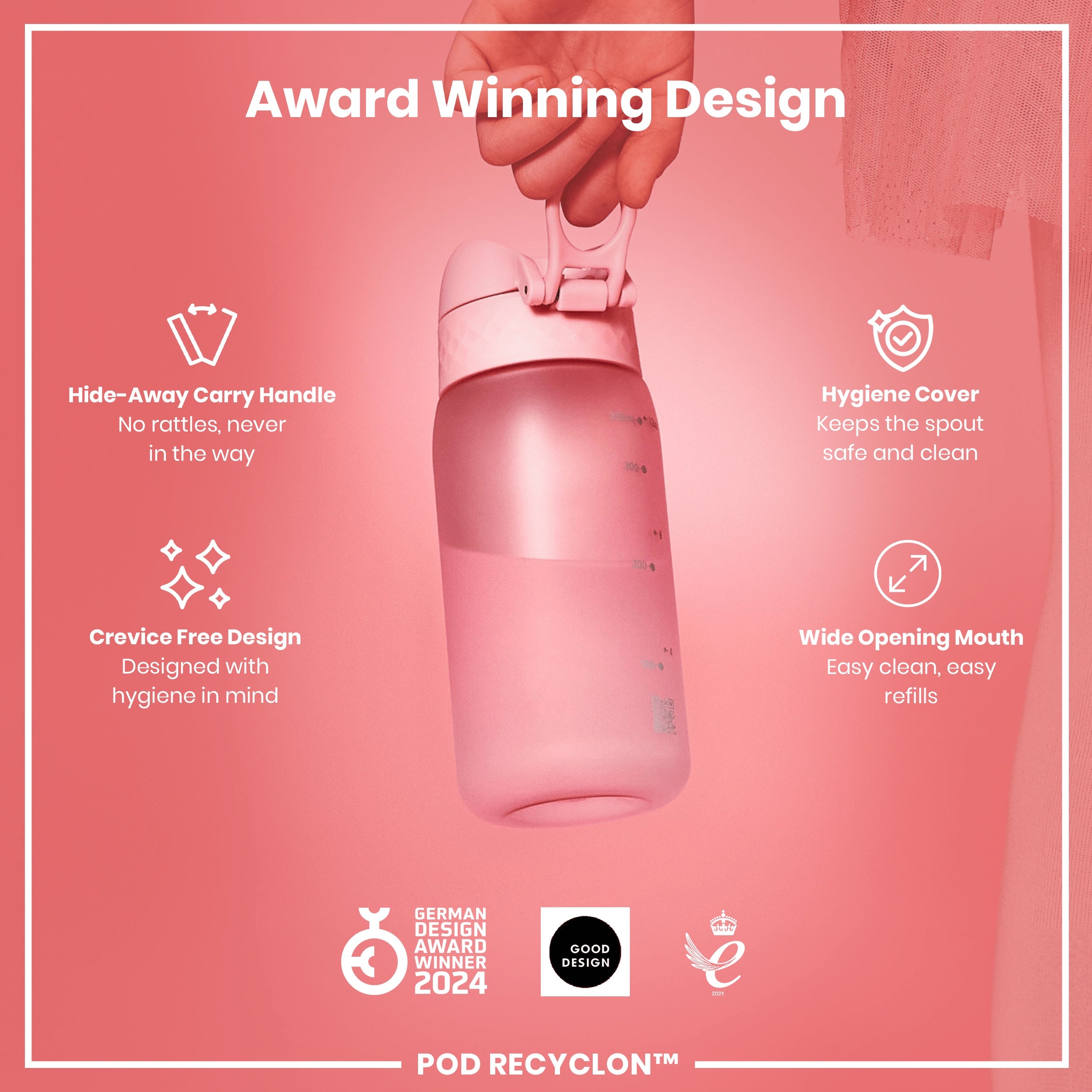 Leak Proof Kids Water Bottle, Recyclon, Rose Quartz, 350ml (12oz)