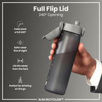 Leak Proof Slim Water Bottle, Recyclon, Grey, 500ml (18oz)