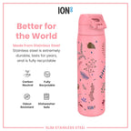Leak Proof Slim Water Bottle, Stainless Steel, Flamingo, 600ml (20oz)