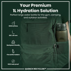 Leak Proof 1 litre Water Bottle, Recyclon, Dark Green, 1L