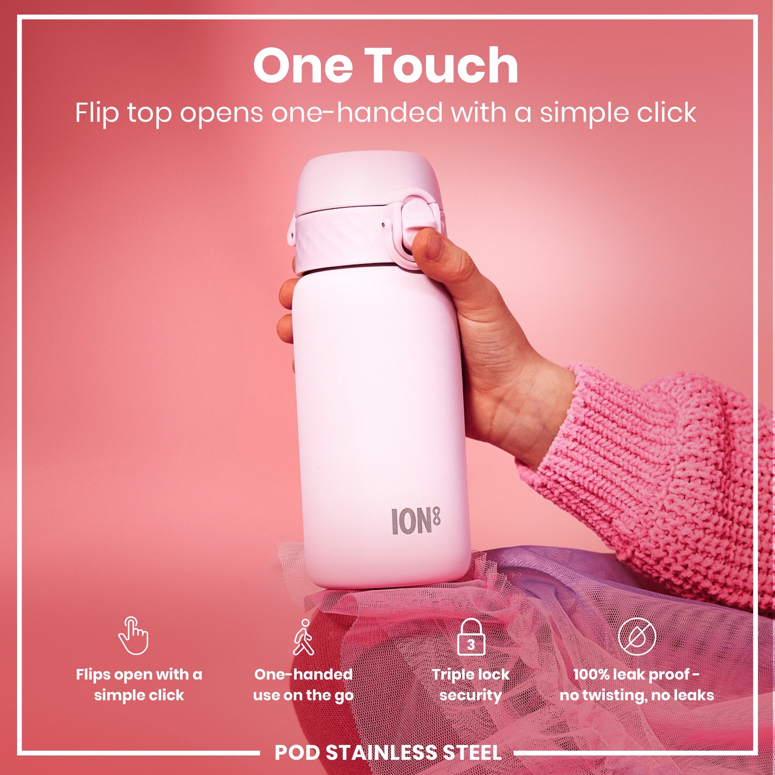 Leak Proof Kids Water Bottle, Stainless Steel, Lilac Dusk, 400ml (13oz)