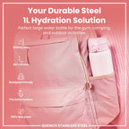 Leak Proof 1 Litre Water Bottle, Stainless Steel, Lilac Dusk, 1L