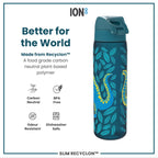 Leak Proof Slim Water Bottle, Recyclon, Dinosaurs, 500ml (18oz)