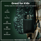 Leak Proof Kids Water Bottle, Stainless Steel, Dark Green, 400ml (13oz)