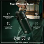 Leak Proof Kids Water Bottle, Stainless Steel, Dark Green, 400ml (13oz)
