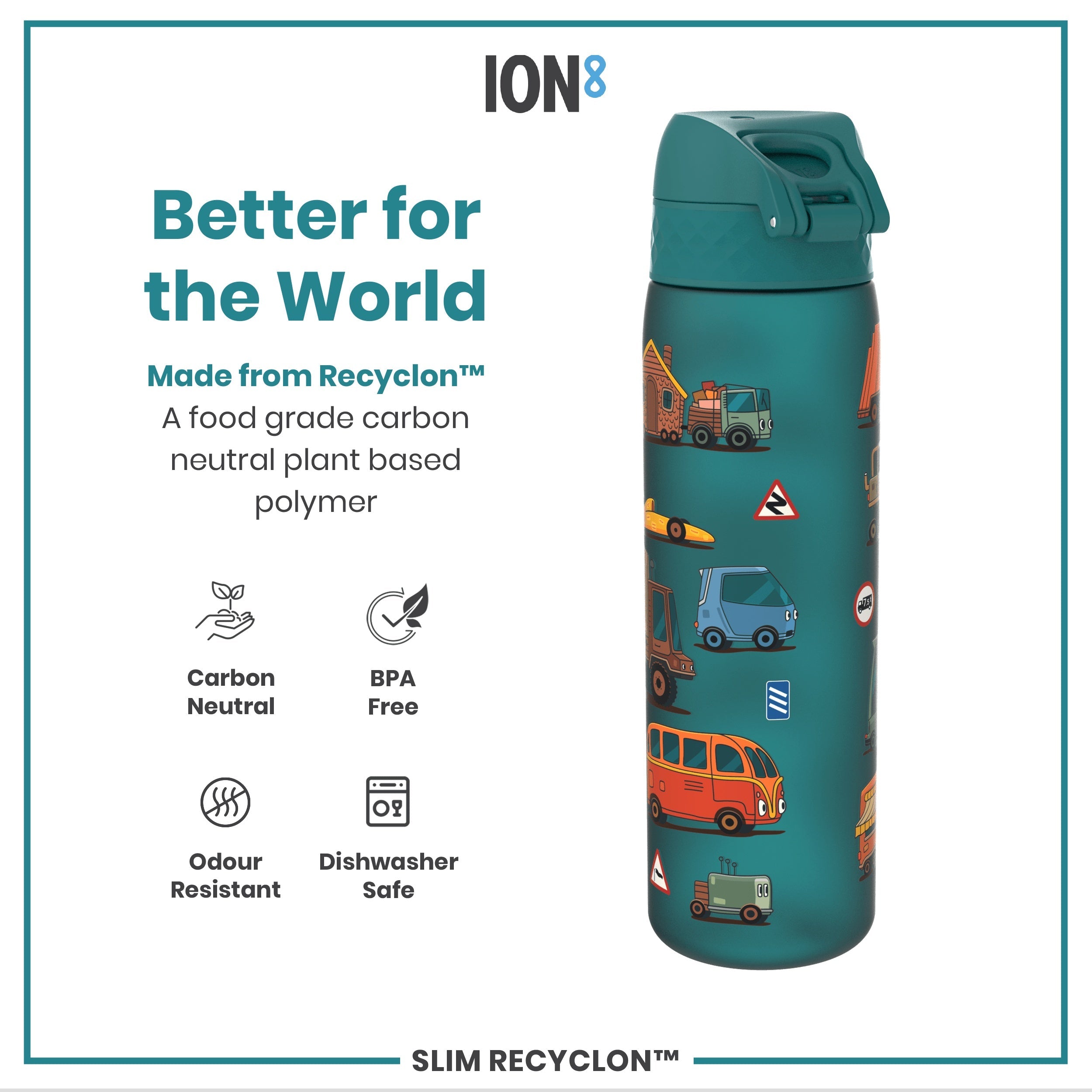 Leak Proof Slim Water Bottle, Recyclon, Automobile, 500ml (18oz)