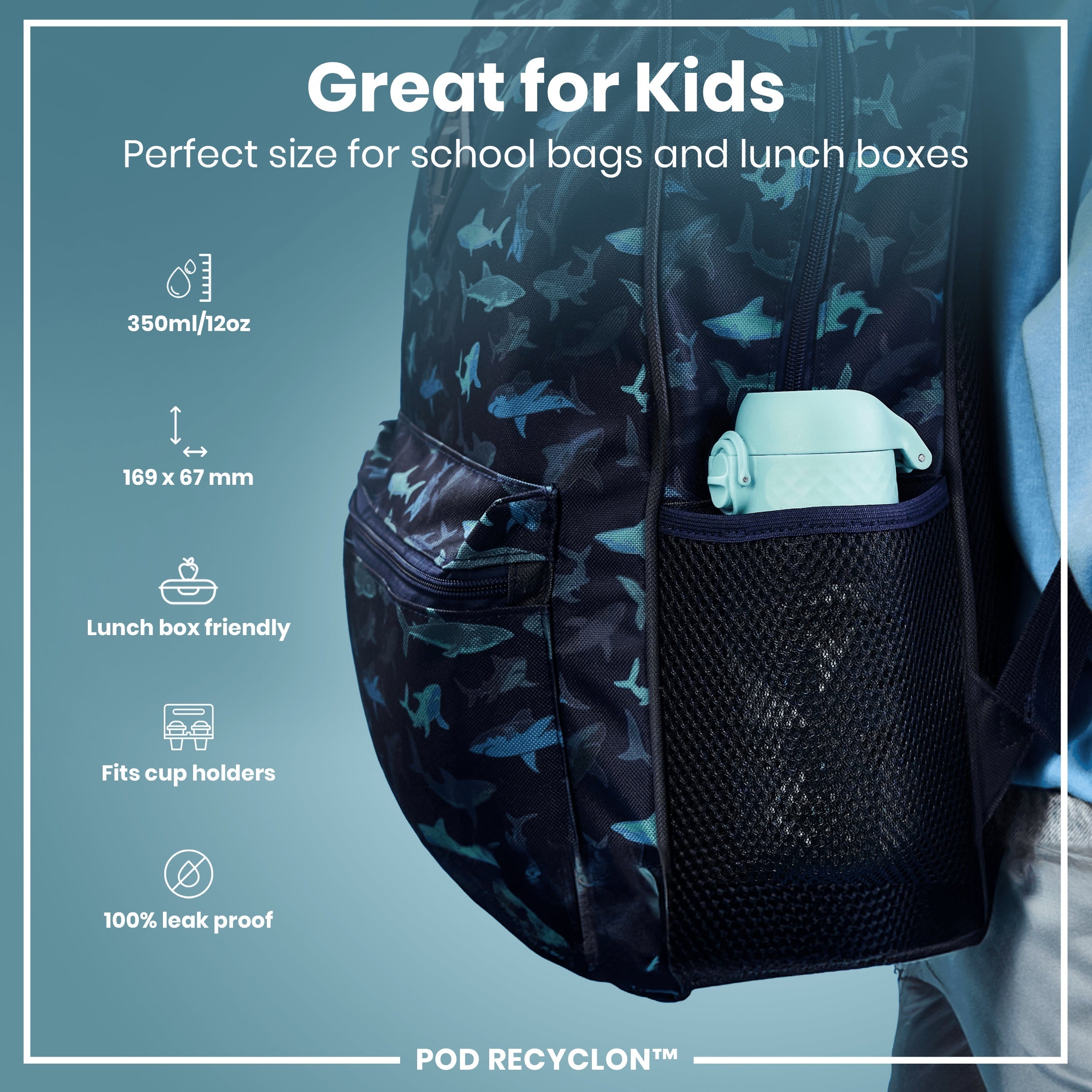 Leak Proof Kids Water Bottle, Recyclon, Crocodiles, 350ml (12oz)