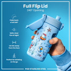 Leak Proof Kids Water Bottle, Stainless Steel, Sharks, 400ml (13oz)