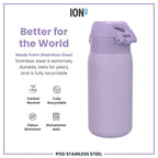 Leak Proof Kids Water Bottle, Stainless Steel, Light Purple, 400ml (13oz)