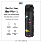 Leak Proof Slim Water Bottle, Stainless Steel, Spaceships, 600ml (20oz)