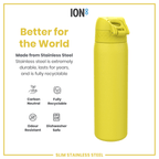 Leak Proof Slim Water Bottle, Stainless Steel, Yellow, 600ml (20oz)