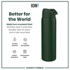 Leak Proof 1 Litre Thermal Water Bottle, Insulated Steel, Dark Green, 1L