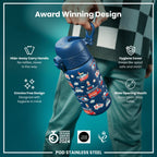 Leak Proof Kids Water Bottle, Stainless Steel, Rescue Vehicles, 400ml (13oz)