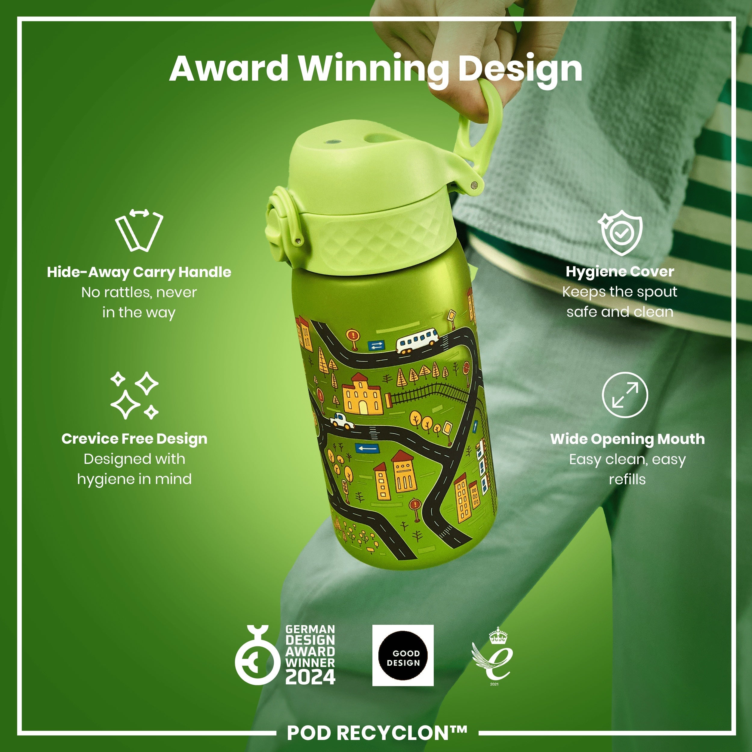Leak Proof Kids Water Bottle, Recyclon, Cars, 350ml (12oz)