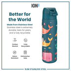 Leak Proof Slim Water Bottle, Stainless Steel, Whales, 600ml (20oz)
