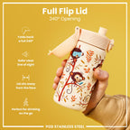 Leak Proof Kids Water Bottle, Stainless Steel, Monkeys, 400ml (13oz)