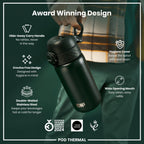 Leak Proof Thermal Steel Water Bottle, Insulated, Dark Green, 320ml (11oz)
