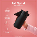 Leak Proof Small Water Bottle With Straw, Recyclon, Black, 350ml (12oz)
