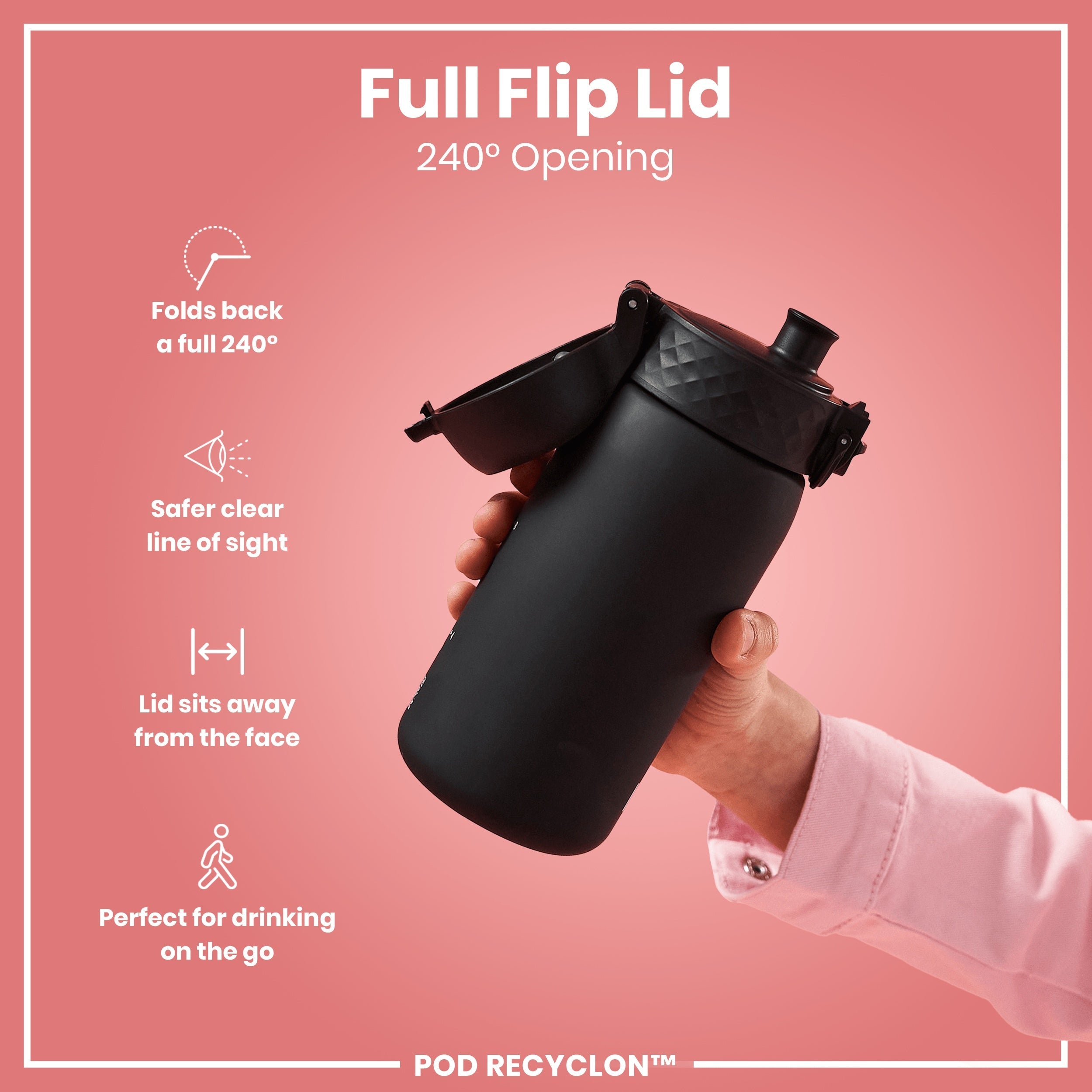 Leak Proof Small Water Bottle With Straw, Recyclon, Black, 350ml (12oz)