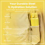 Leak Proof 1 Litre Water Bottle, Stainless Steel, Yellow, 1L