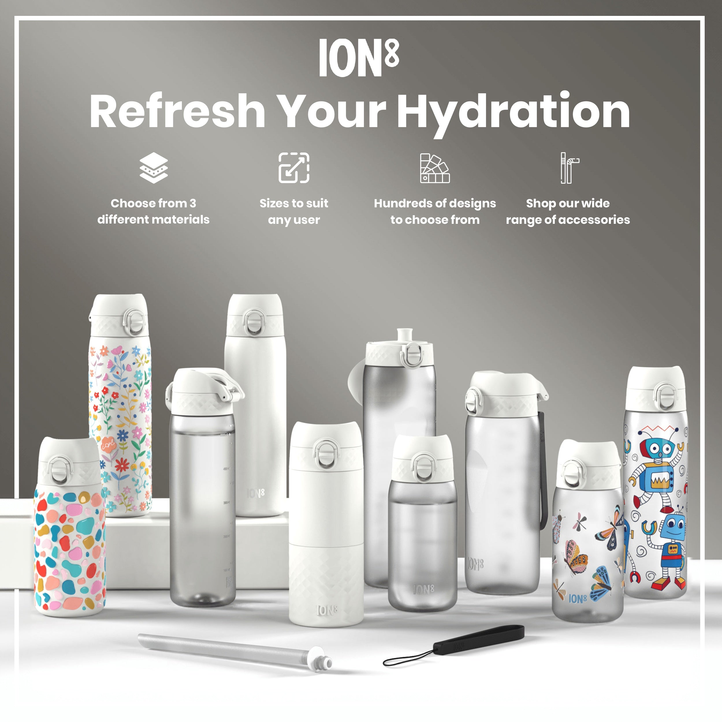 Leak Proof Slim Water Bottle, Recyclon, Robots, 500ml (18oz)