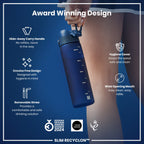 Leak Proof Medium Water Bottle with Straw, Recyclon, Navy, 500ml (18oz)