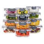 Glass Food Storage Containers with Airtight Lids - Assorted Sizes - 12 PACK