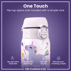 Leak Proof Kids Water Bottle, Stainless Steel, Unicorns, 400ml (13oz)