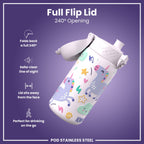 Leak Proof Kids Water Bottle, Stainless Steel, Unicorns, 400ml (13oz)