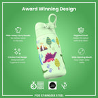 Leak Proof Thermal Steel Water Bottle, Insulated, Dinosaurs, 320ml (11oz)