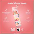 Leak Proof Slim Thermal Steel Water Bottle, Insulated, Rainbows, 500ml (17oz)