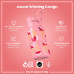 Leak Proof Thermal Steel Water Bottle, Insulated, Ice Creams, 320ml (11oz)