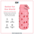 Leak Proof Kids Water Bottle, Stainless Steel, Ladybugs, 400ml (13oz)